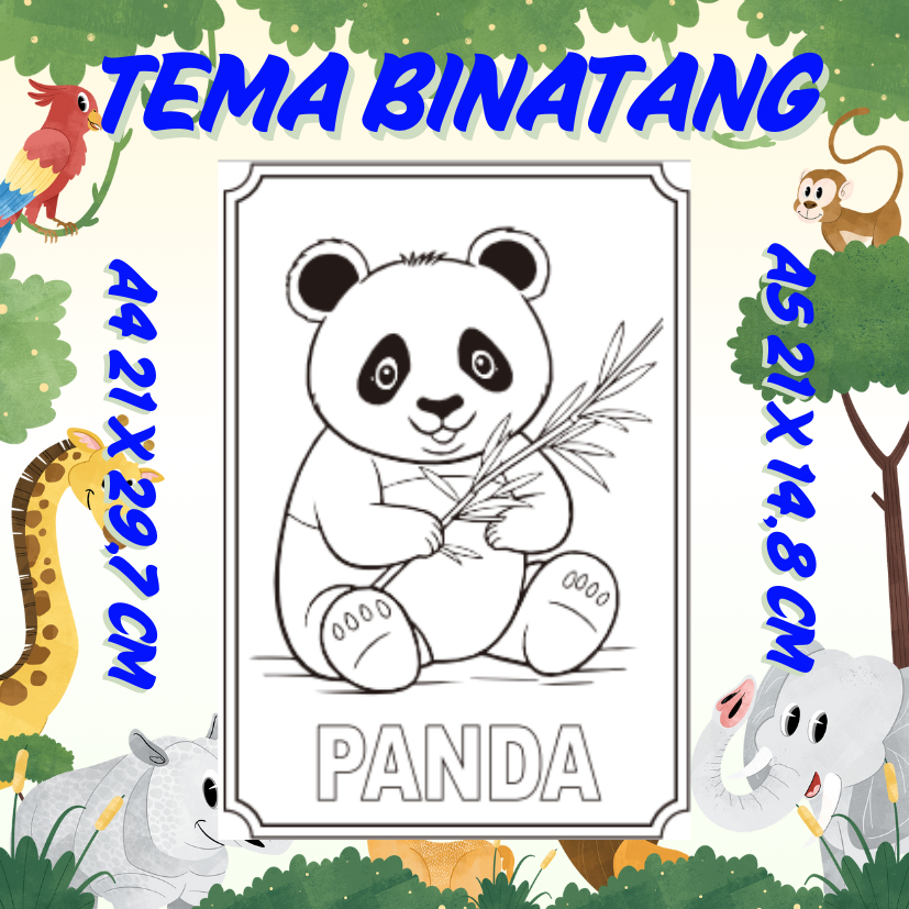 

25 Lembar Kertas Mewarnai Anak TK Tema Binatang Ukuran A5 Dan A4 Kertas HVS 80 Gsm