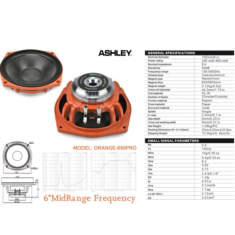 Speaker komponen ashley orange 650 pro original 6 inch