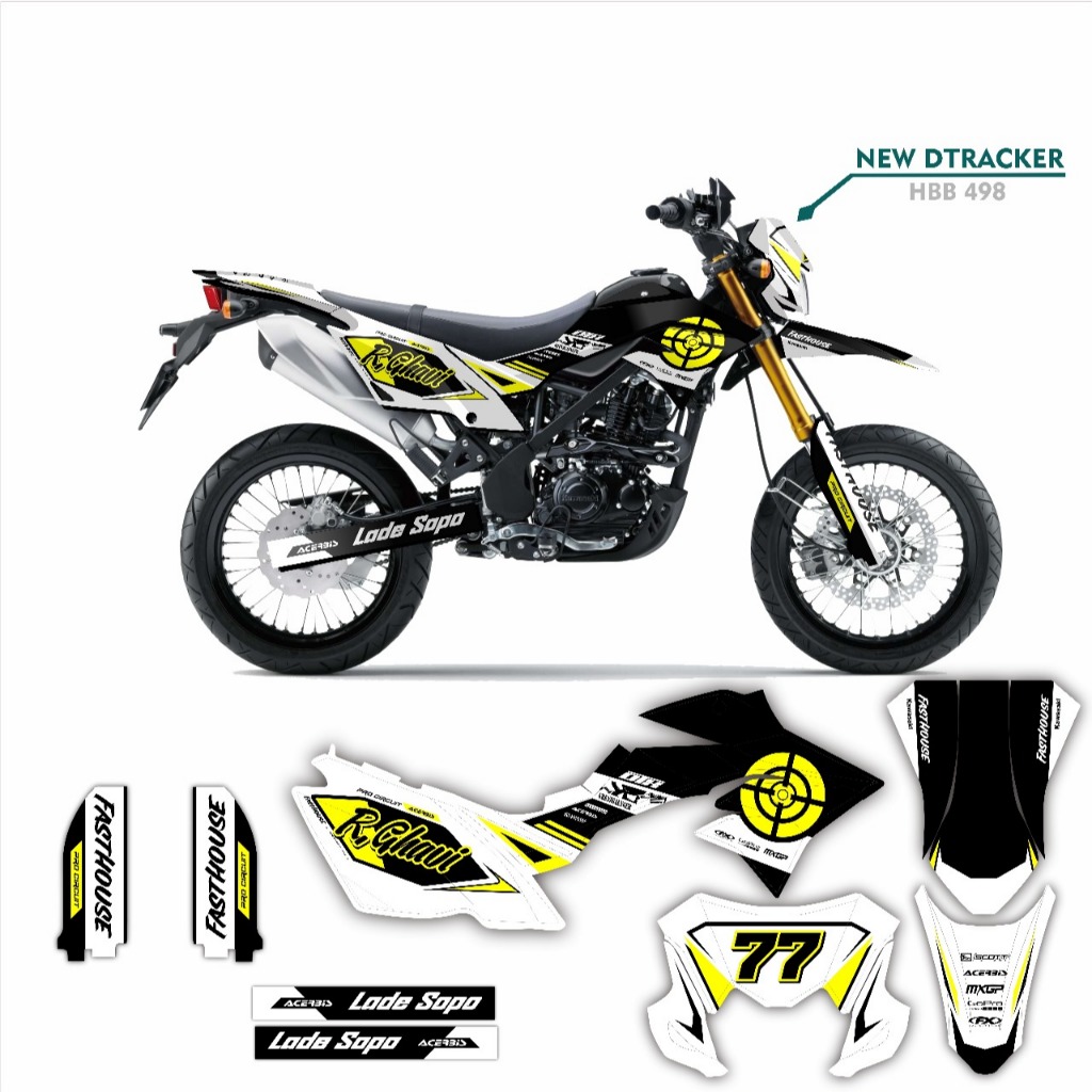 decal full body sticker  dtracker variasi striping motif tengkorak hitam list kuning  keren simple D