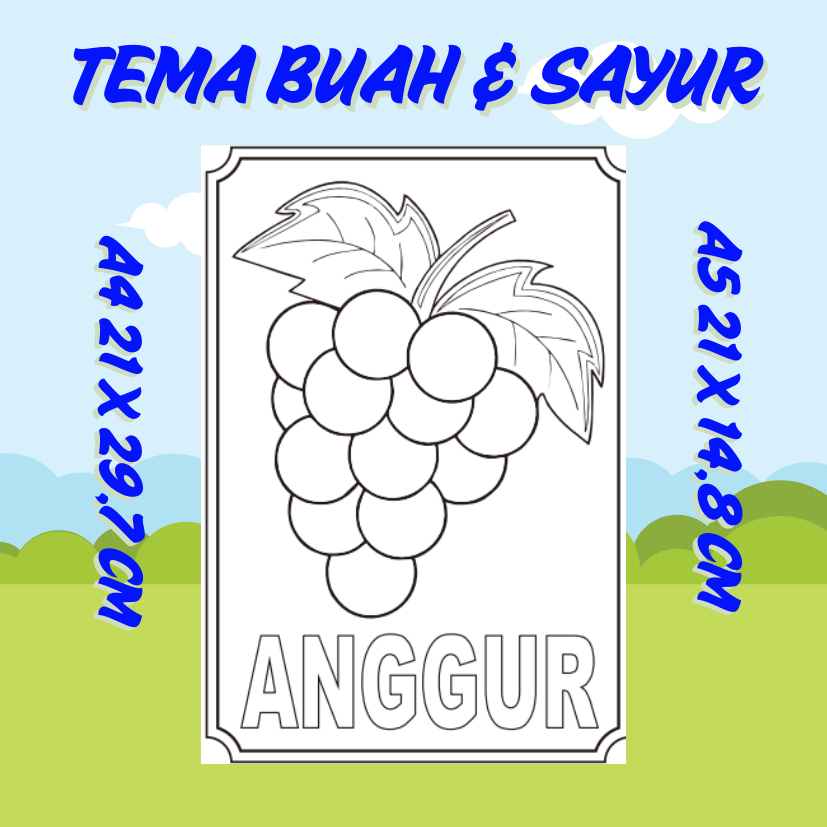 

Kertas Mewarnai anak tk/Tema Buah dan Sayur/gambar mewarnai anak tk/coloring book/buku mewarnai