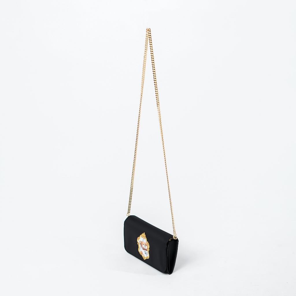 Tas MOSCHINO BEAR MIRROR BLACK WALLET ON CHAIN SLING BAG 100% ORIGINAL