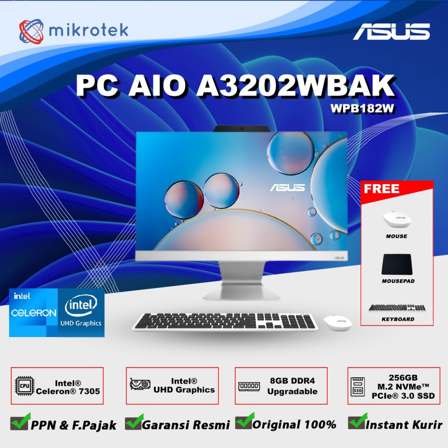 Asus PC Aio Celeron 7305 8GB 256 SSD W11 A3202WBAK-WPB182W