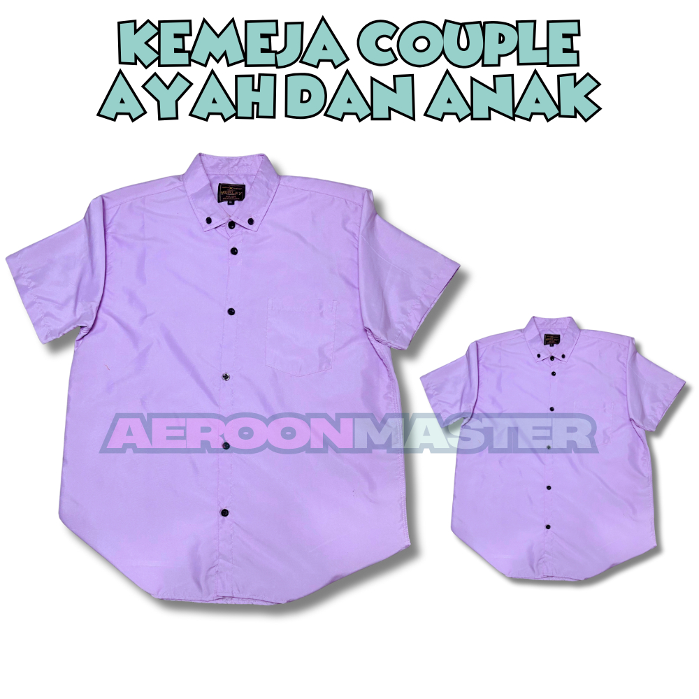 Kemeja Couple Ayah dan anak Laki laki Polos warna lilac denim sage botol bata maroon bahan katun ade