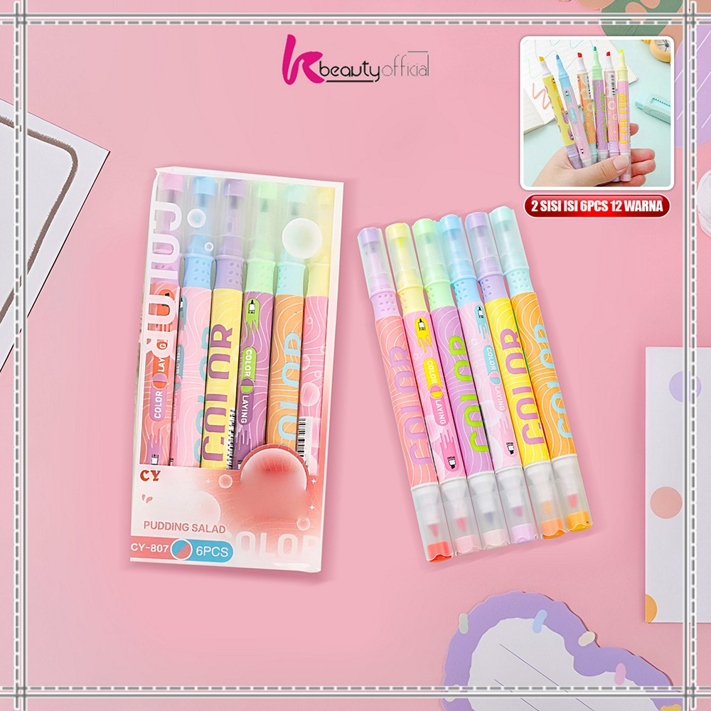 

KB-A114 Highlighter Pastel 2 Sisi Isi 6pcs 12 Warna / Spidol Penanda Teks Set Alat Tulis Sekolah / Spidol Pen Marker Ujung 2 Tip Serbaguna