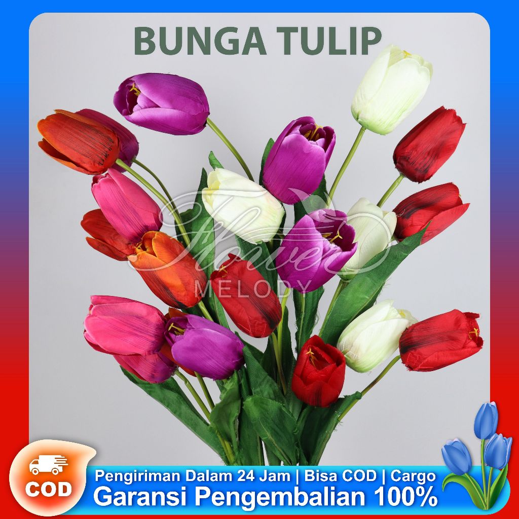 [B-T002] BUNGA TULIP 4 CABANG JUMBO/ HIAS BUNGA DEKORASI ARTIFICIAL PALSU PLASTIK
