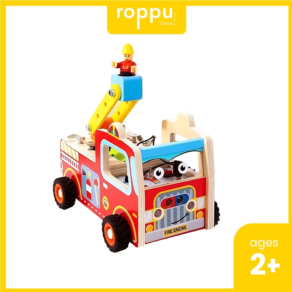 Roppu Wooden Fire Truck Mainan Truck Pemadam Anak  Firefighter Truck Mainan Kayu