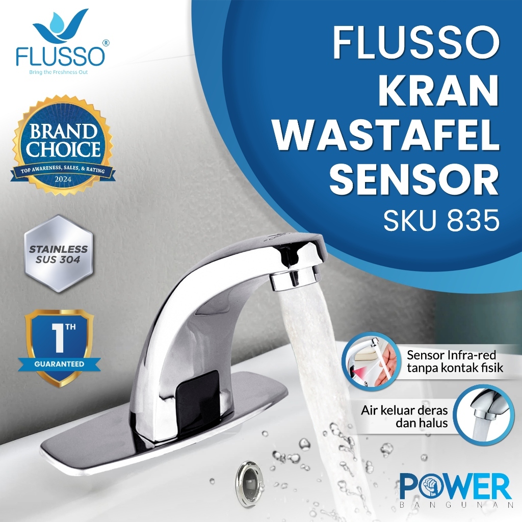 Kran Air Sensor Otomatis Flusso - Keran Air Wastafel Cuci Tangan | 834 835