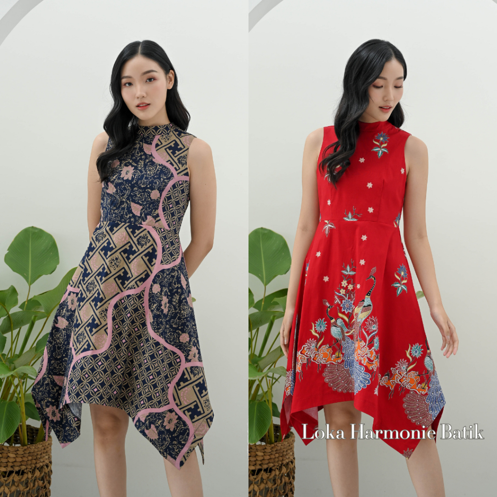 311 - Dress Asimetris Tanpa Lengan - Baju Atasan Dress Kemeja Batik Keluarga Pasangan Couple Anak Mo