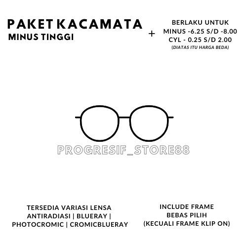 Lensa MINUS TINGGI / KACAMATA MINUS TINGGI Gratis Frame Bebas Pilih Model