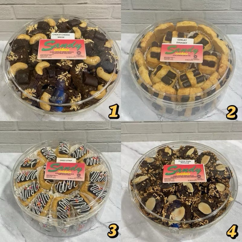 

SANDY COOKIES SPECIAL / SPESIAL (MERAH) TOPLES TIN SEDANG (EXP PANJANG) NASTAR / KASTENGEL / MEDE KEJU SPESIAL / COKLAT LAPIS / CHERY KEJU / SALJU PANDAN MEDE