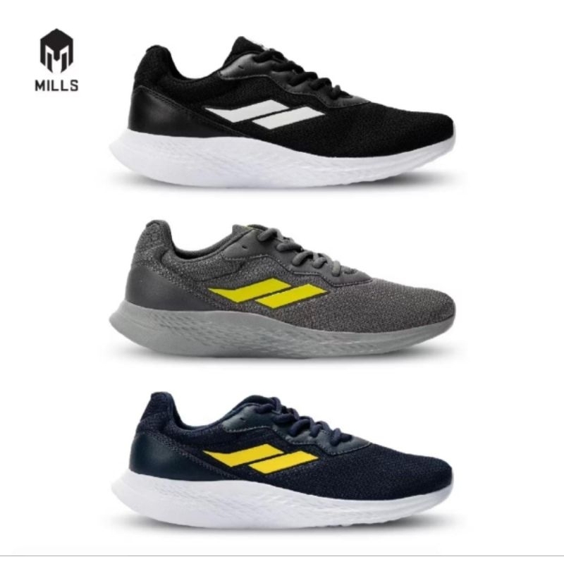 Mills –SPECTER- BLACK WHITE/DARK GREY - Sepatu lari /Running /Trail Run / Basket /BTS Futsal Footbal