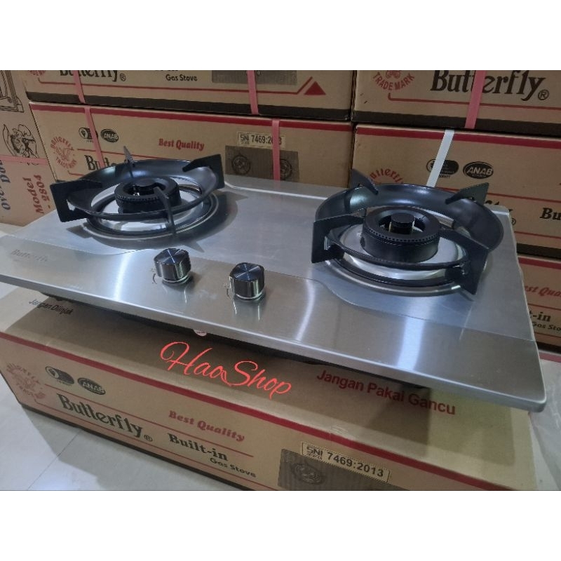 KOMPOR TANAM GAS LPG 2 TUNGKU Butterfly Premium Stainless Steel Bisa GOJEK COD GARANSI RESMI BIN