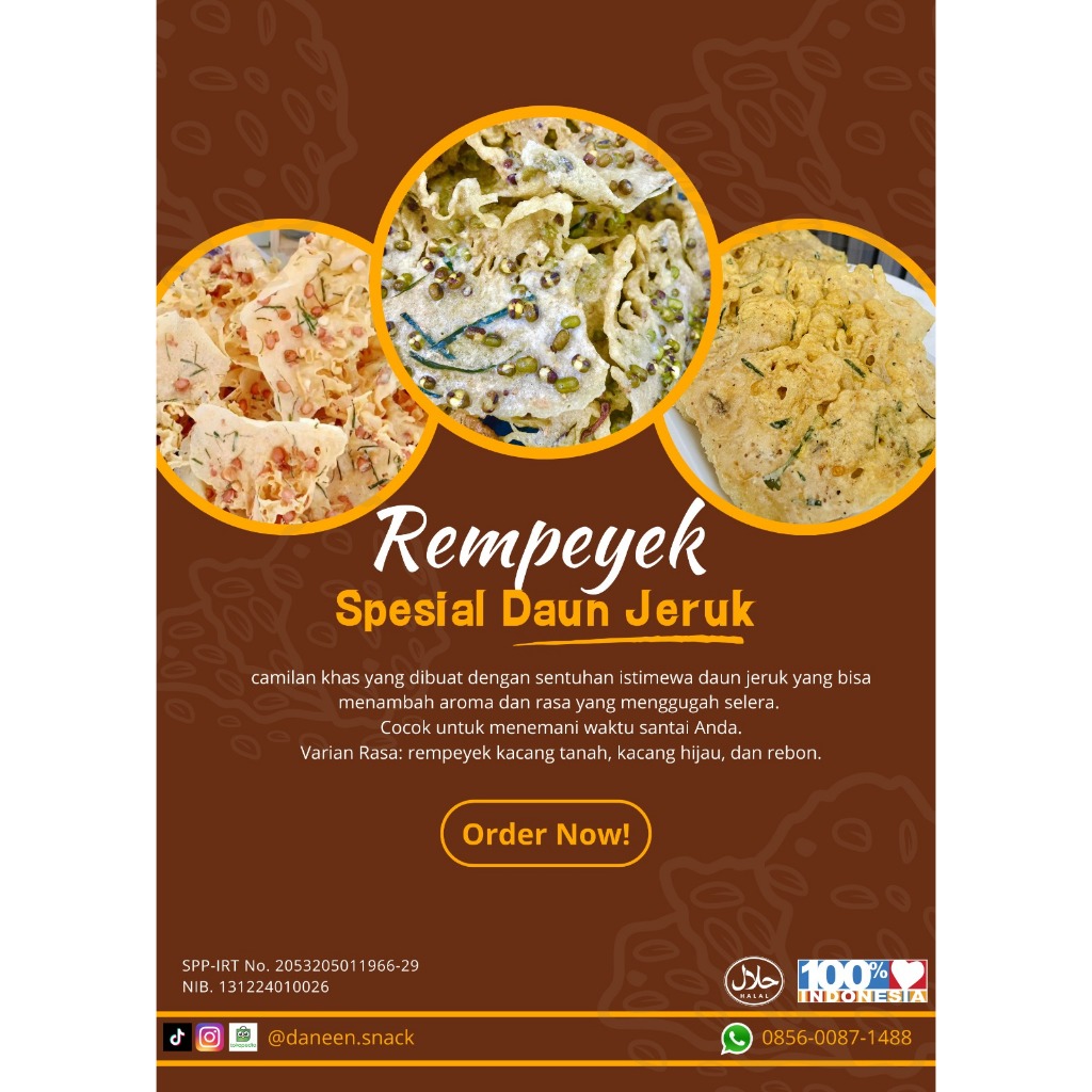

Rempeyek Daneen Snack | Spesial Daun Jeruk | 500 Gram