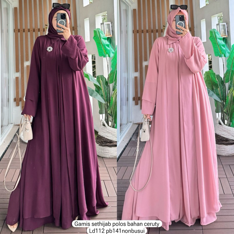 Gamis Sethijab butik Bahan Ceruty polos
