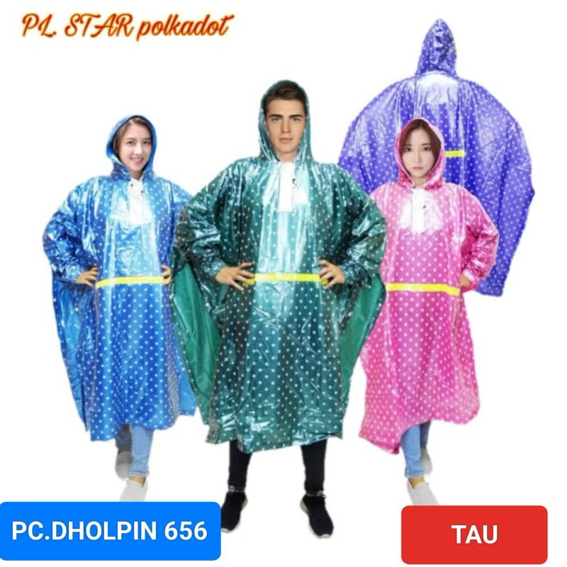 Jas Hujan Poncho Lengan Star Polkadot Dholpin Blue 656