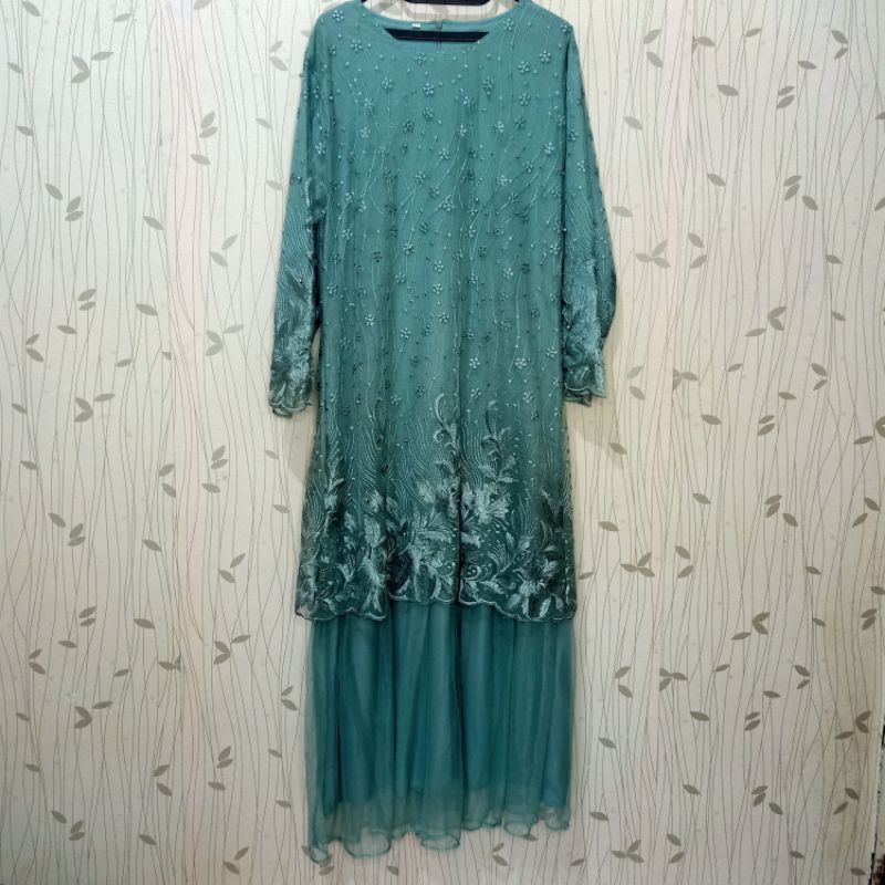[PL] Gamis Brukat Payet Warna Biru Tosca