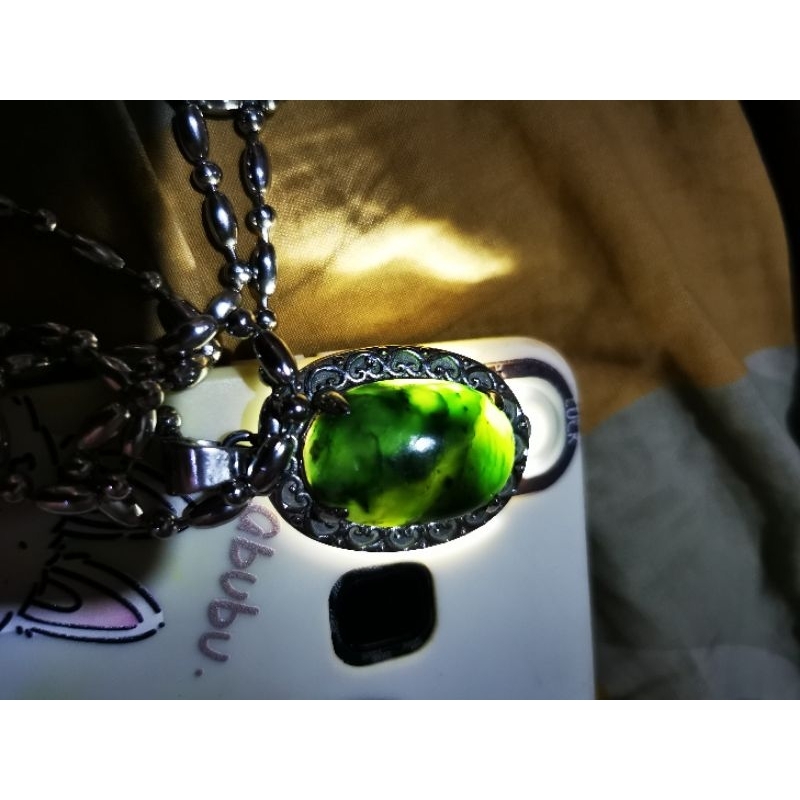 kalung liontin giok lumut aceh asli