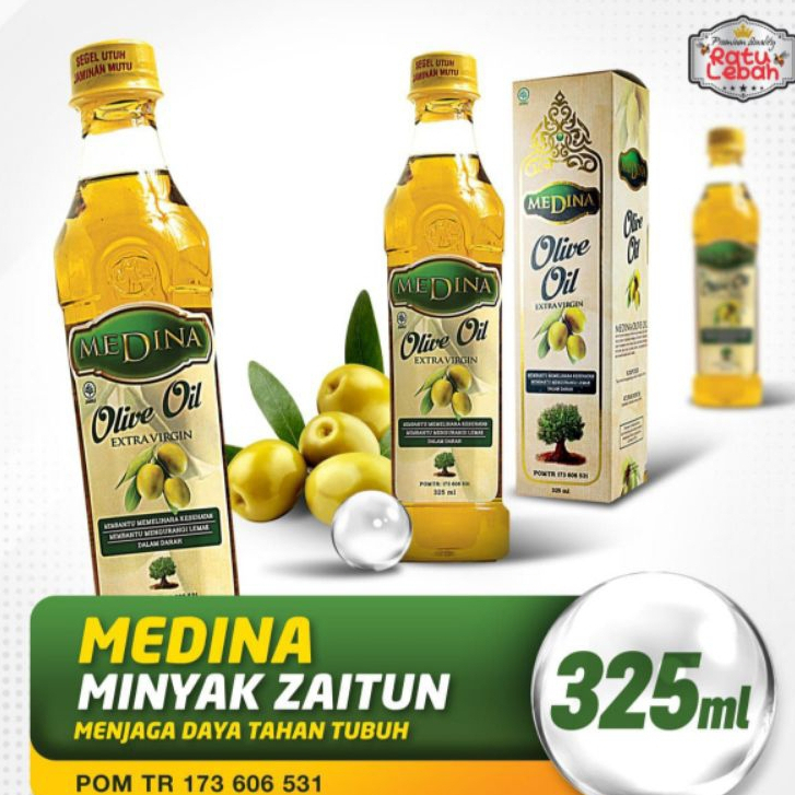 

Minyak Zaitun Medina 325ml Olive Oil Extra Virgin BPOM Perasan Pertama Buah Zaitun