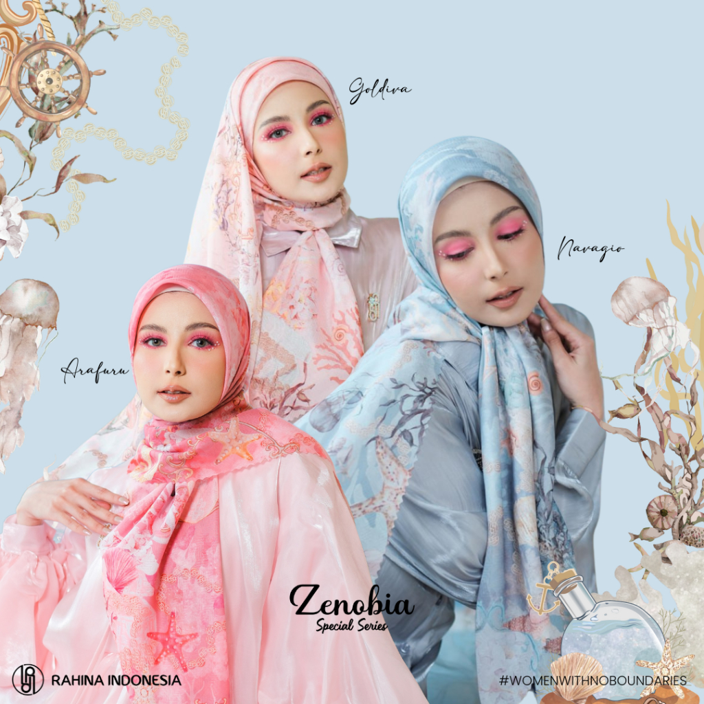 Zenobia Special Series Hijab Voal Lasercut Premium Motif Ocean Rahina Indonesia