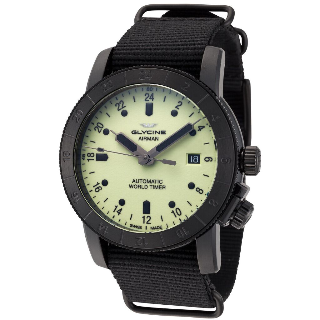 Glycine GL0142 Men's Airman Purist Worldtimer 42mm Automatic Watch