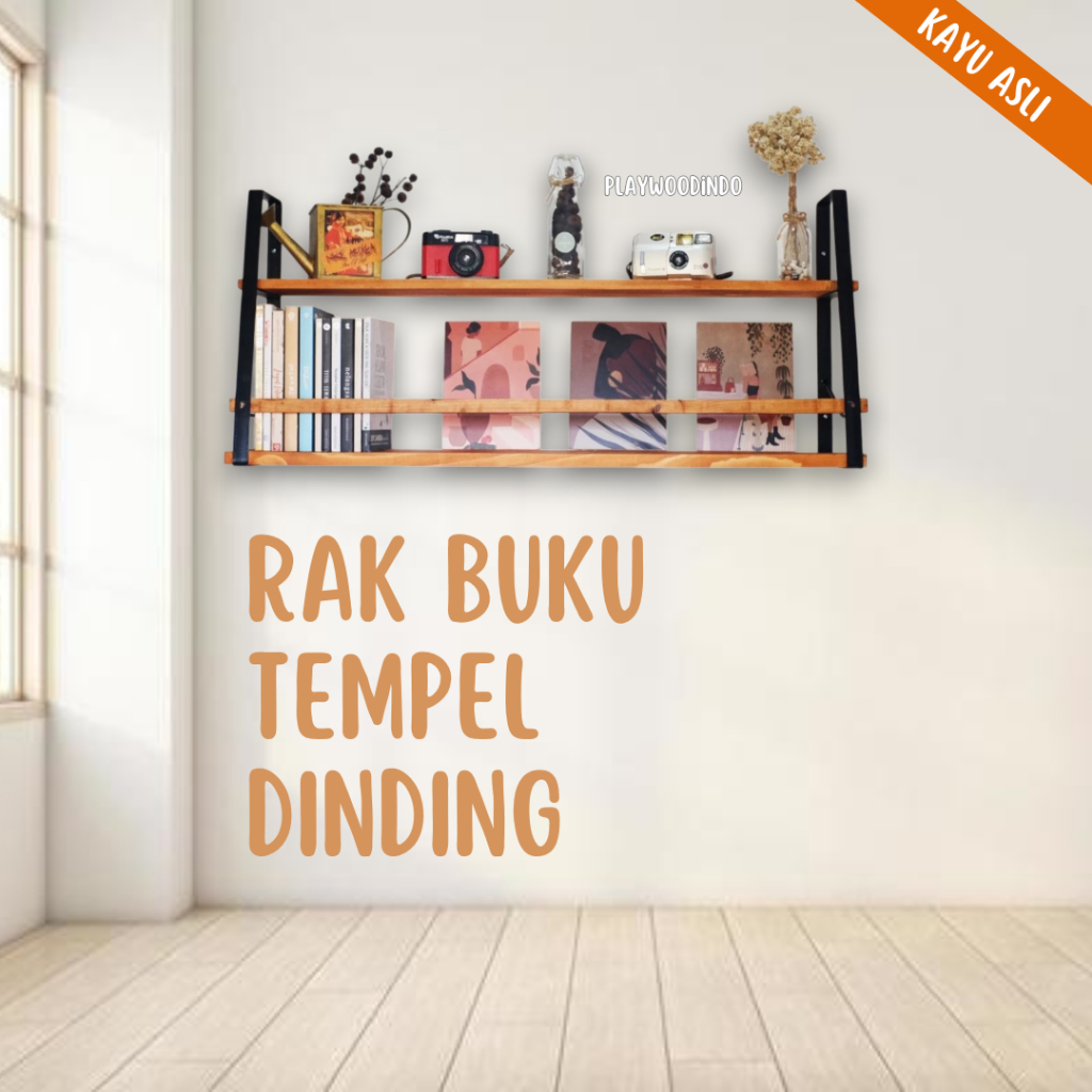 Promo Terbaru Rak Dinding Kuska 2 Ambalan Rak Buku Anak Kayu Besi - Rak Dapur Ambalan Dinding