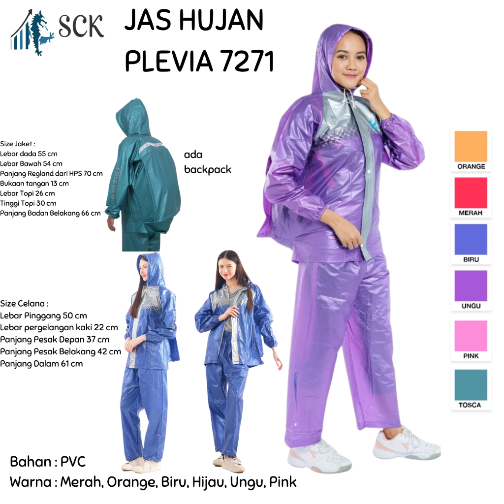 Jas Hujan PLEVIA 7271 Pria Wanita Tristar Dewasa [Backpack] / Mantol / Jas Hujan Plevia - sckmenwear