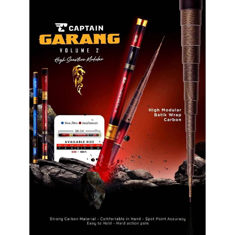 Joran Tegek Captain Garang Vol 2 Ruas Pendek 38 cm Hi Carbon Ringan kaku