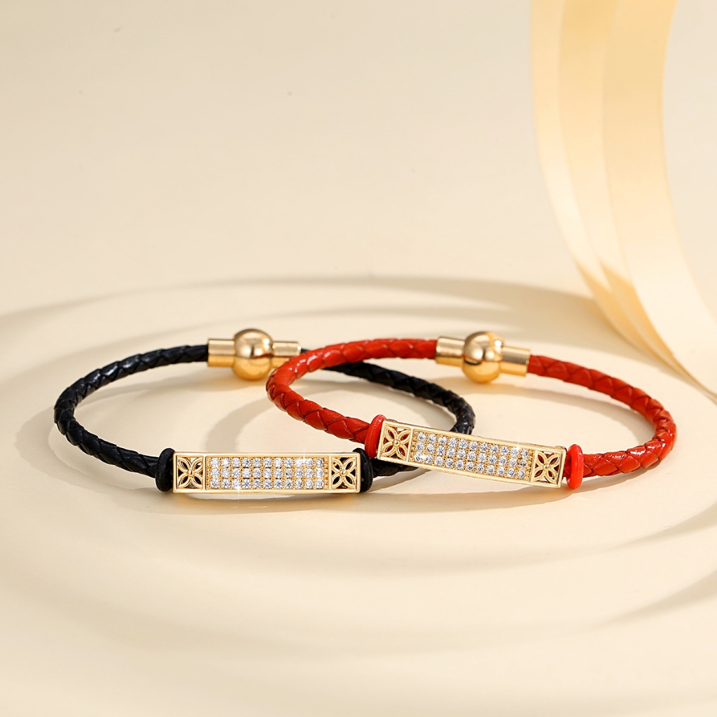 Lanme Jewelry Gelang Tali Wanita Lapis Emas Gelang Liontin Charm Tali Kulit Busana Gelang Aksesoris 