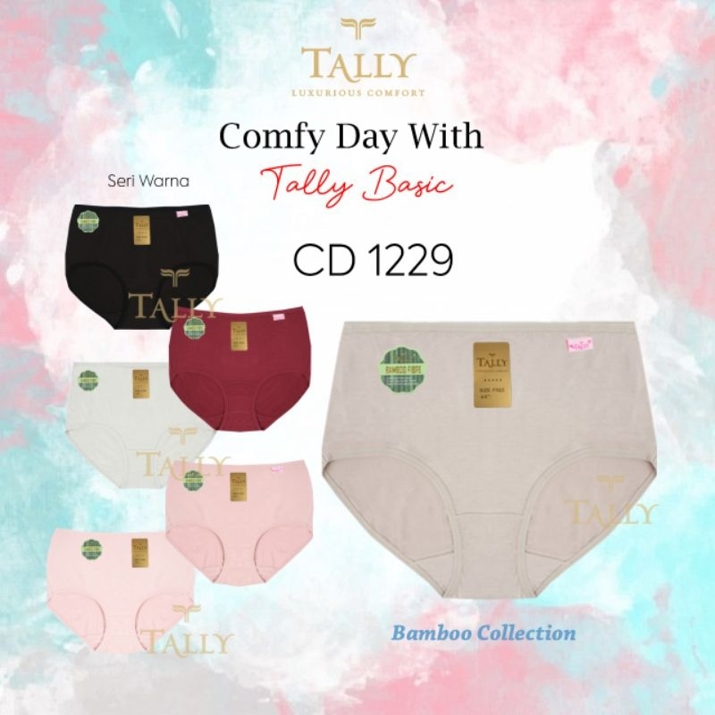 Tally (3pc, 6pc, 12pc) Cd/Celana Dalam Wanita Tally 1229 Maxi Bamboo Panties Adem Lembut Anti Nyelip