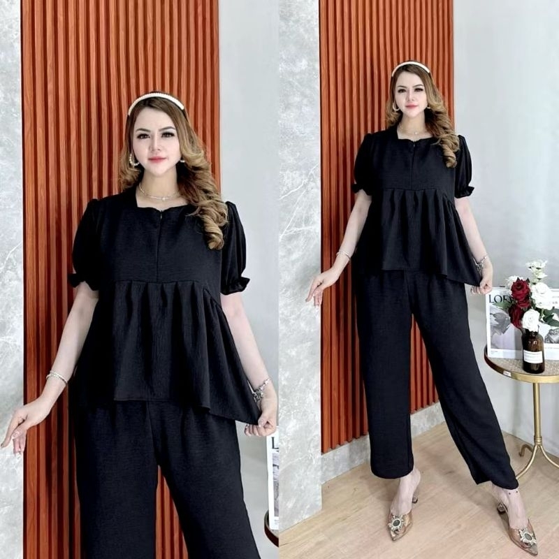 One Set Crinkle Wanita / Setelan Lisa Wanita Kekinian / Baju Setelan One Set Crinkle Wanita Polos