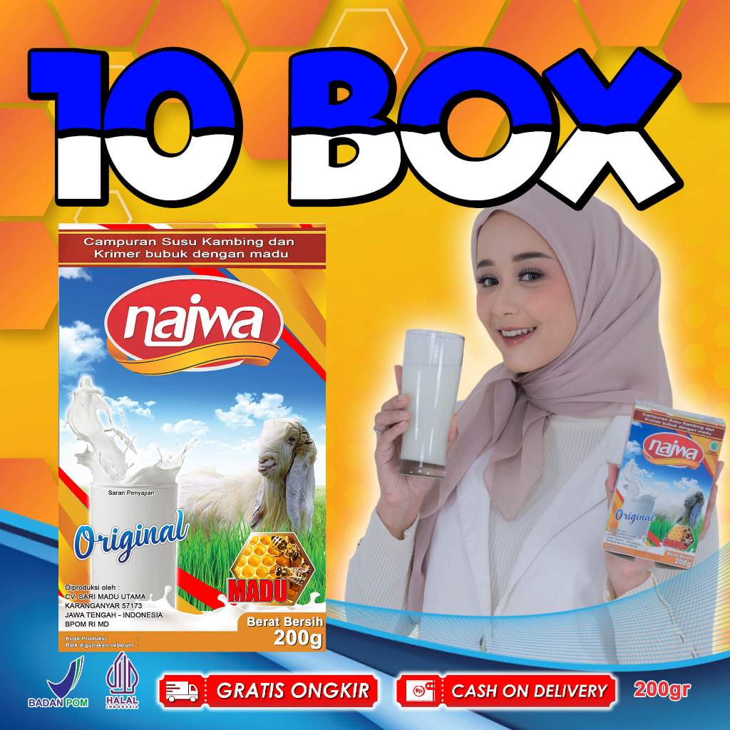 

Etawa NAJWA Paket 10 Box - Susu Kambing Murni & plus MADU