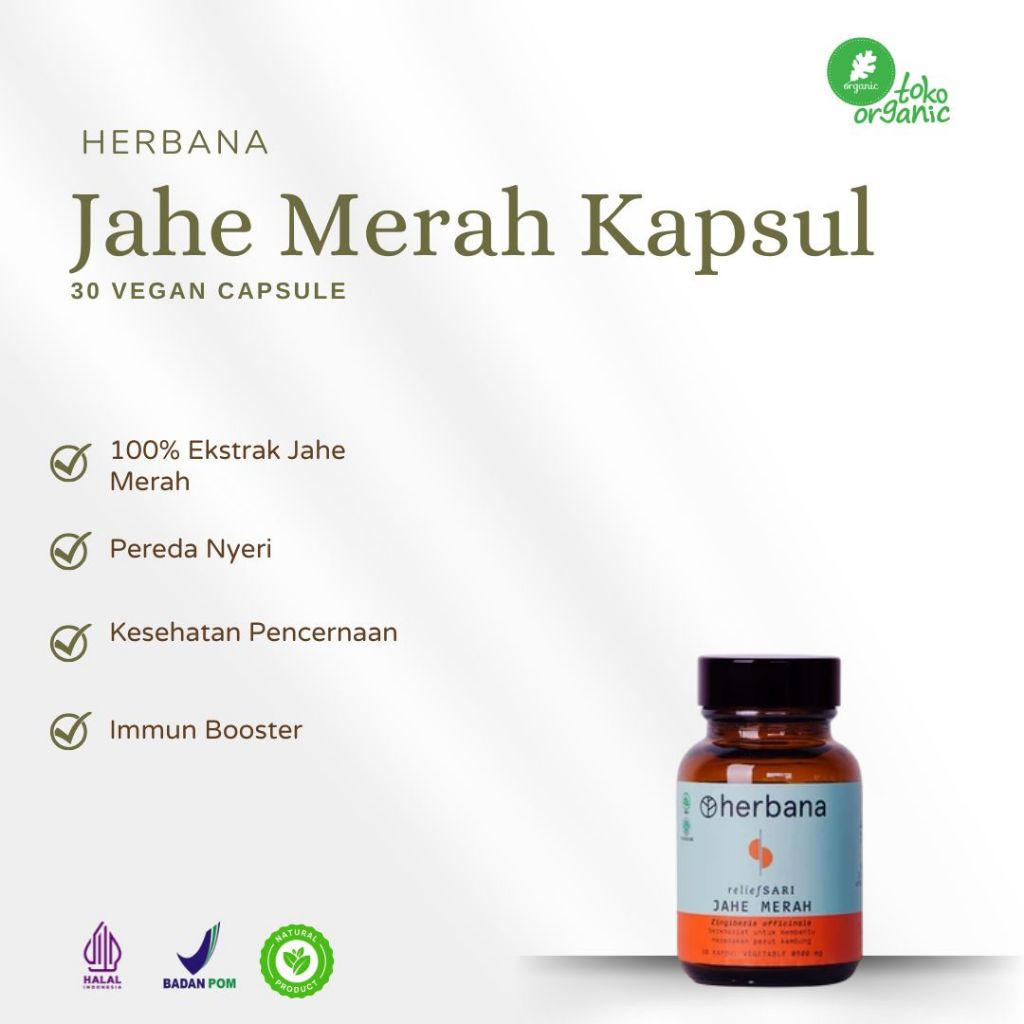 

Herbana Relief Sari Jahe Merah Kapsul (30 VCaps) | Red Ginger untuk Immun Booster, Jahe Merah untuk Kesehatan Pencernaan