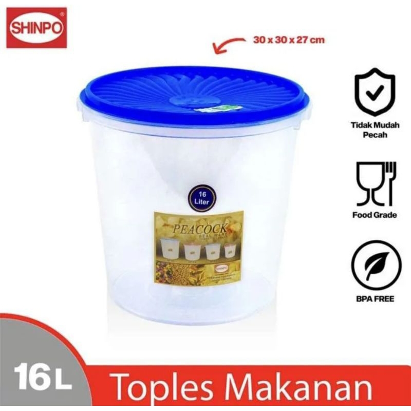 Toples 16 liter Shinpo / Toples plastik 16 liter Shinpo/ Toples kerupuk dan peyek Besar