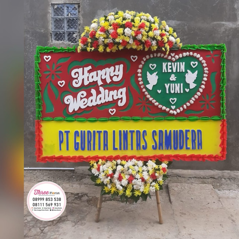 Bunga papan happy wedding / karangan bunga papan wedding / bunga papan ucapan pernikahan