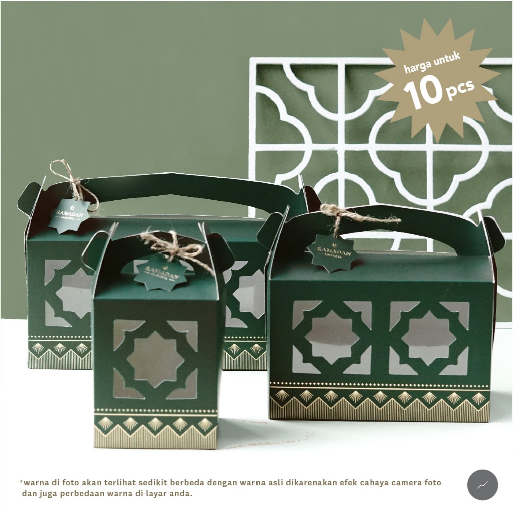 

10pcs Gable Box Lebaran Idul Fitri Dus Kue Kering Lebaran Packaging Hampers (DARK GREEN)