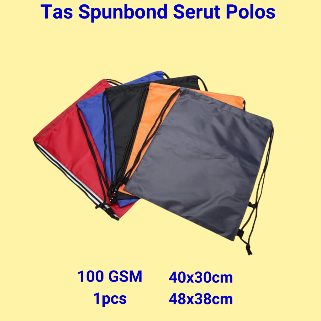 Tas Spunbond Serut Polos Pria Wanita 100 GSM Drawstring Ransel Sekolah