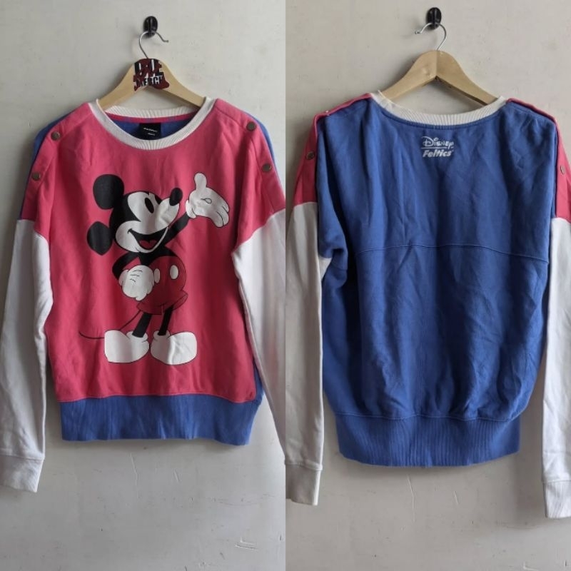 (Crewneck Branded) Feltics x Walt Disney Mickey Mouse & Friends Women's Tricolors Color Block Crewne