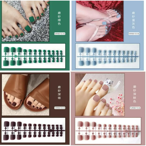 Kuku kaki Palsu Glossy Polos Mewah Isi 24 pcs