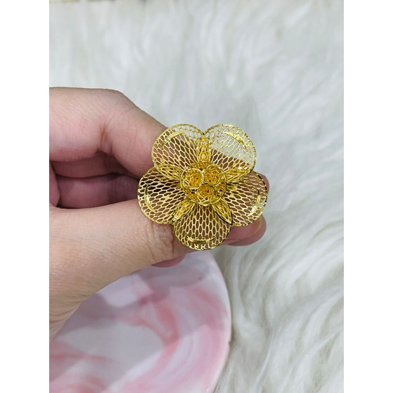 cincin bunga kendari motif kerawang uk 14 adjust emas asli kadar 875