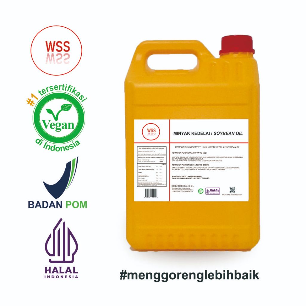 

WSS MINYAK KEDELAI / SOYA OIL / SALAD OIL 5 L