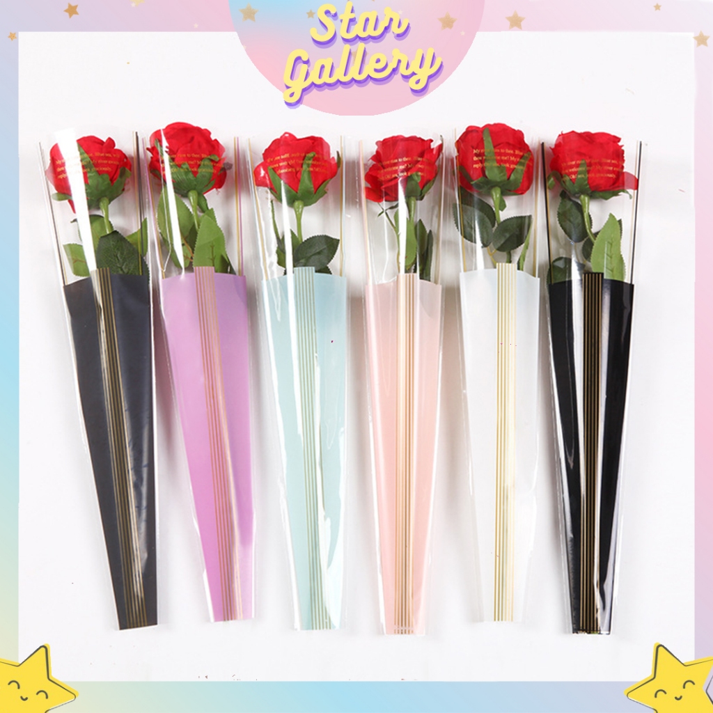 

(1 PACK ISI 50 LEMBAR) Plastik Single Flower Buket Bunga Single Flower Buket Motif List Single Rose SF12