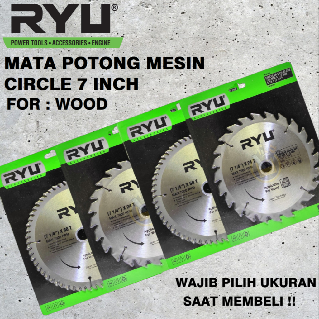 Mata Gergaji Kayu RYU 24T 40T 60T 80T Tct Mata Circular Saw Blade 185 mm x 1.6 mm Mata Serkel Kayu