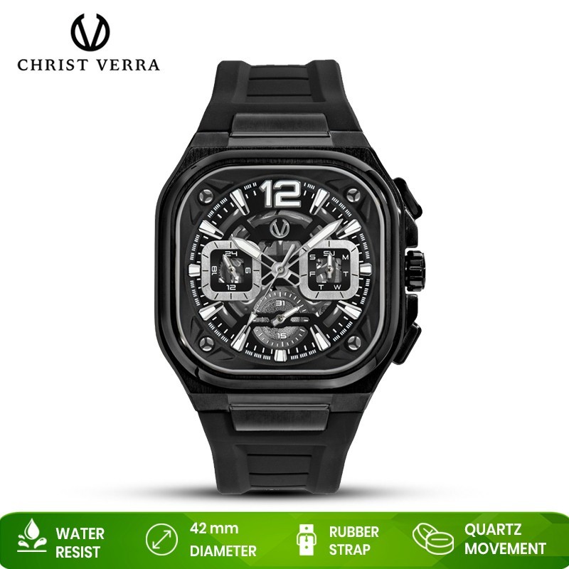 Jam Tangan Pria Christ Verra CV 109068G-36 BLK Black Dial Original