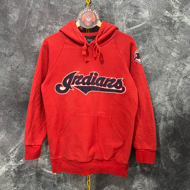 Hoodie Second Thrift Mlb Indians Bordir bahan tebel Real Pict Garansi sesuai gambar dan video Katago