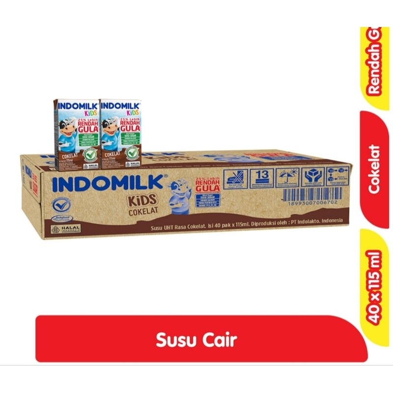 

Indomilk kids UHT cokelat isi 40 x 115 ml