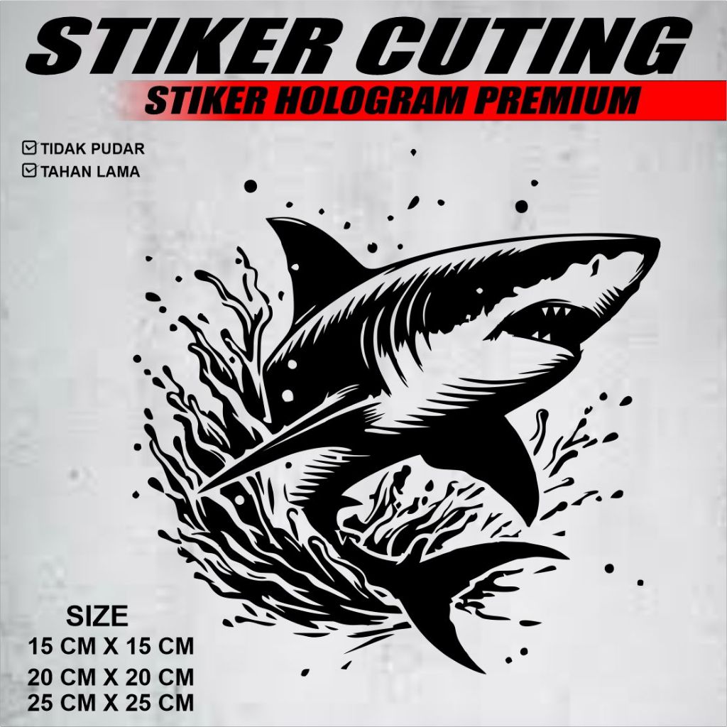stiker cutting shark premium hologram stiker mobil,motor,laptop dll