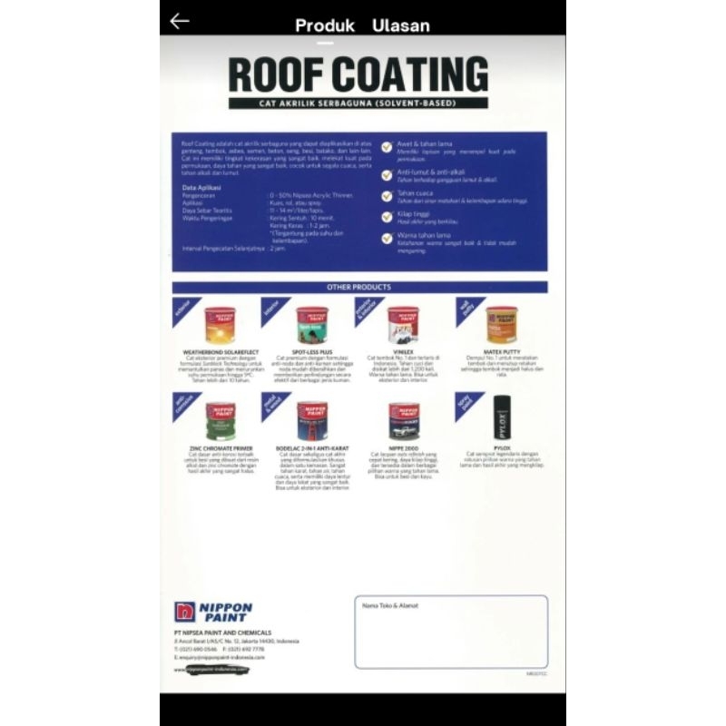 Limaukuit_Space Nippon Paint-Nippon Roof Coating -2,5Ltr-Cat Genteng Solven Base-Cat Genteng Nippon