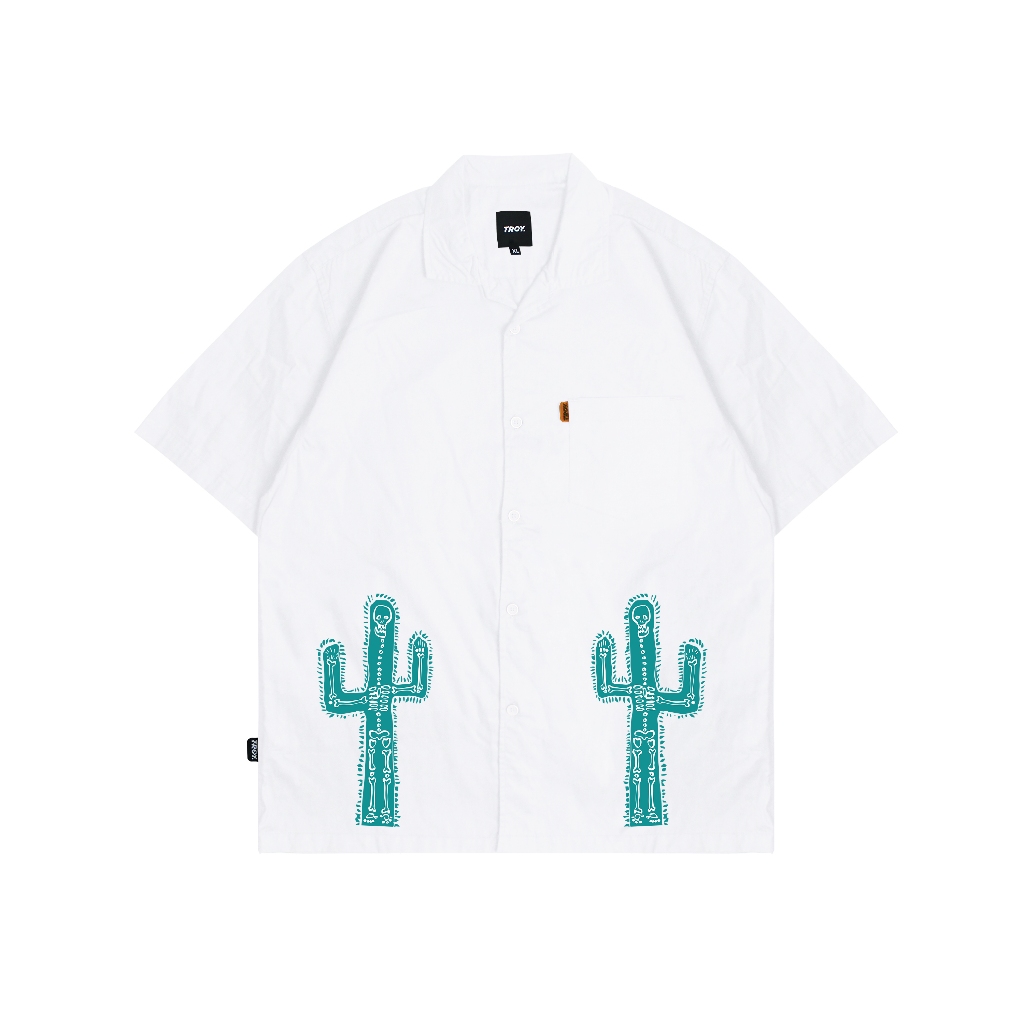Troy Company Short Shirt White Blue Cactus - Kemeja Lengan Pendek Pria Putih KMJ 2948