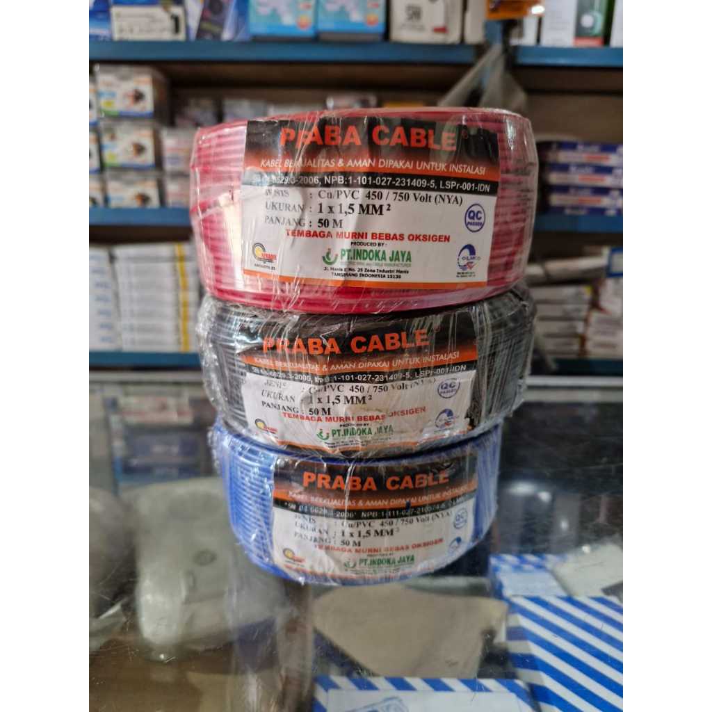 Kabel Praba Listrik NYA 1.5mm / Kabel Praba 1x1.5mmx50meter