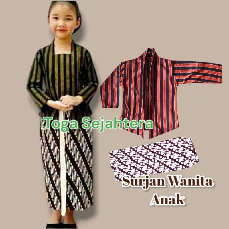 Setelan Surjan Wanita Anak / kebaya wanita Jawa Anak / Surjan Anak Cewek